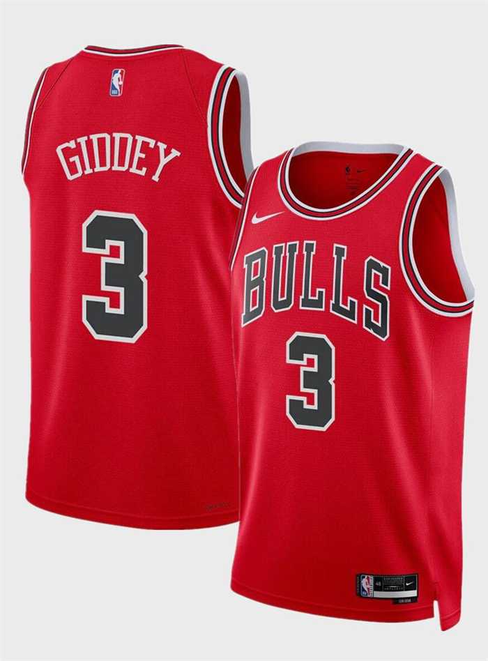 Mens Chicago Bulls #3 Josh Giddey Red Icon Edition Stitched Basketball Jersey Dzhi->chicago bulls->NBA Jersey